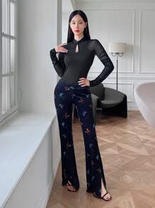 EastFlair Nuevo Estilo Chino Cheongsam Collar Bodysuit Con Pliegues Sexys Y Elegante En Talla Única Para Mujeres