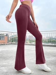 EURMUSE Solid Color Flare Pants - Red - View 3