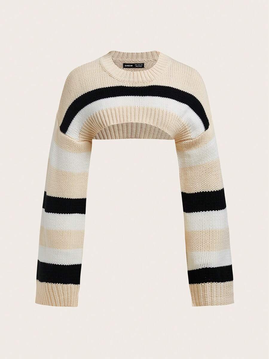 SHEIN ICON Jersey crop con patrón de rayas - Multicolor - Ver 1