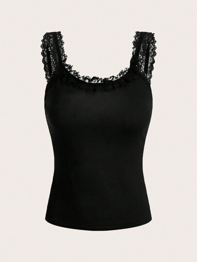 Solid Lace Trim Tank Top