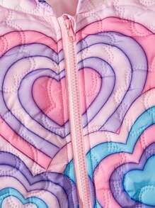Baby Girl Heart Print Hooded Padded Coat - Pink - View 5