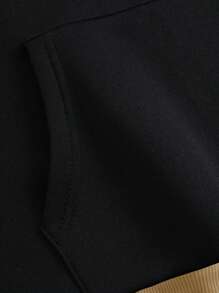 男士加大尺寸彩色拼接袋鼠口袋束口帽衫 - 彩色 - 查看 4