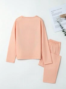 Girls' Happy Bird Patterned 2-piece Home Clothes Set - Apricot - View 2