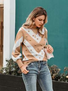 Simplee Của phụ nữ Zigzag Pattern In Đan Bỏng ngô Áo len - Nhiều màu - Xem 4