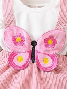 女嬰荷葉邊T恤&蝴蝶貼布背帶洋裝 - 彩色 - 查看 3