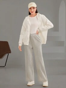 Mulvari 純色彈性腰口運動長褲 - 灰色 - 查看 5