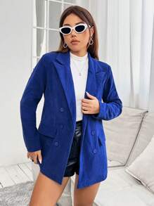SHEIN Unity Đôi ngực Vải to sợi Áo vest - Màu xanh lam - Xem 4