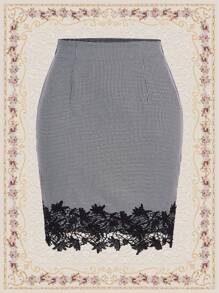 SHEIN DECDS 女千鳥格圖案拼布蕾絲半身裙 - 黑與白 - 查看 1