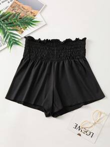 SHEIN Swim Summer Beach Paperbag Waist Solid Bikini Bottom - Black - View 4