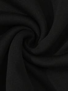 SHEIN EZwear 女士字母印花連帽抓絨衣,帶束口繩 - 黑色 - 查看 3