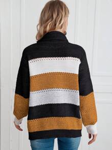 SHEIN LUNE Jersey de color combinado de cuello desbocado con diseño de botón bajo asimétrico