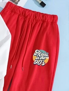 SHEIN EZwear Quý cô Lá thư In Áo nỉ Và Dây rút Dài Quần Hai chiếc Bộ - Nhiều màu - Xem 7