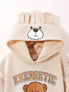 Cô Gái Trẻ Đồ họa Chữ Và Gấu Thiết kế tai 3D Áo Hoodie & Quần thể thao - Cà phê nâu - Xem 3