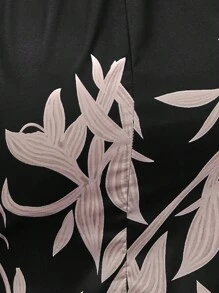 EMERY ROSE Plants Print Asymmetrical Neck Flounce Sleeve Dress Fall Cloth For Women