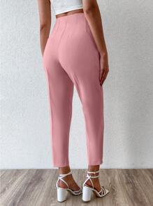 EURMUSE Solid Color Folded Pleated Tapered Pants - Dusty Pink - View 3