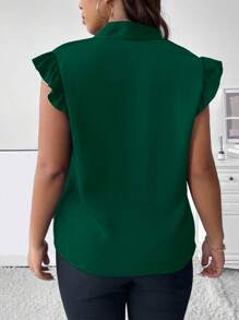 Celure 大尺寸純色領口繫帶荷葉袖襯衫 - 綠色 - 查看 2