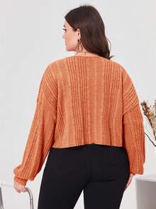 SHEIN Essnce Hơn Thả vai Đồ đan Ribbed Áo thun - trái cam - Xem 2