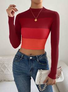 SHEIN ChicEase 撞色小高領短款毛衣 - 彩色 - 查看 6