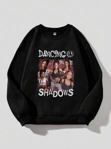 SHEIN Coolane Figure & Letter Graphic Thermal Pullover - Black - View 6