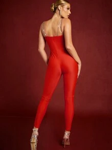 SHEIN Unity Rhinestone Trim Strap Cut Out Jumpsuit