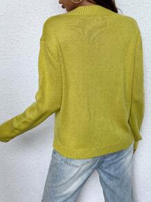 SHEIN Essnce 愛心圖案落肩袖套頭毛衣 - 綠色 - 查看 2