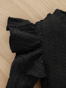 SHEIN 女童嬰兒荷葉邊裝飾連衣裙 - 黑色 - 查看 4