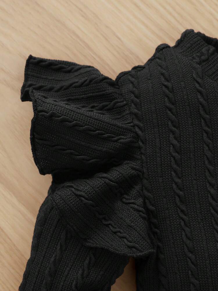 SHEIN Vestido De Niña De Bebé Con Ribete De Volantes - Negro - Ver 4