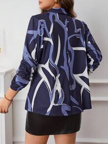 SHEIN LUNE Plus Graphic Print Shawl Collar Blazer - Navy Blue - View 2