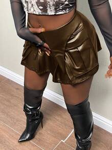 Slaydiva Women'S Pleated Skirt - Brown - View 5