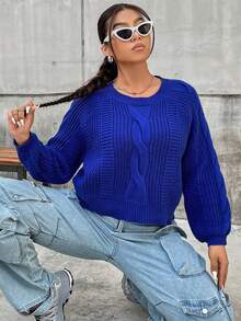 SHEIN Coolane 大碼毛衣套頭 - 藍色 - 查看 6