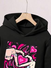 Tween Girl Heart Print Hoodie And Pants Set, 2pcs