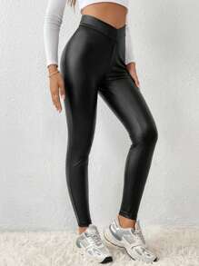 SHEIN Frenchy Quần tất nữ Bất đối xứng Trọn gói màu trơn Giải trí - màu đen - Xem 5