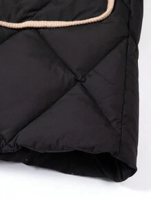 Dual Pocket Fuzzy Trim Duffle Down Coat - Black - View 5