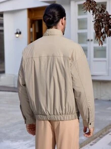 Manfinity Homme Abrigo acolchado con cierre de cremallera y botones a presión talla grande para hombre