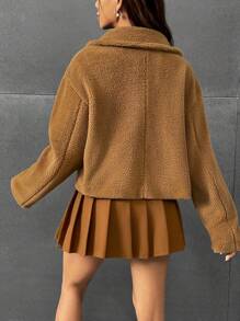 Muchica Cổ áo Thả vai Áo Teddy Jackets - Lạc đà - Xem 2