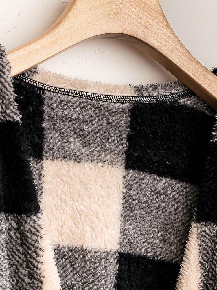 Plus Buffalo Plaid Print Open Front Coat