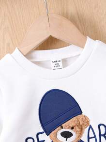 男童嬰兒熊和字母圖案運動衫和運動褲 - 藍色 - 查看 4