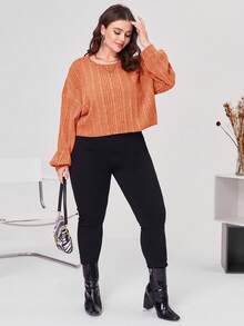 SHEIN Essnce Hơn Thả vai Đồ đan Ribbed Áo thun - trái cam - Xem 5