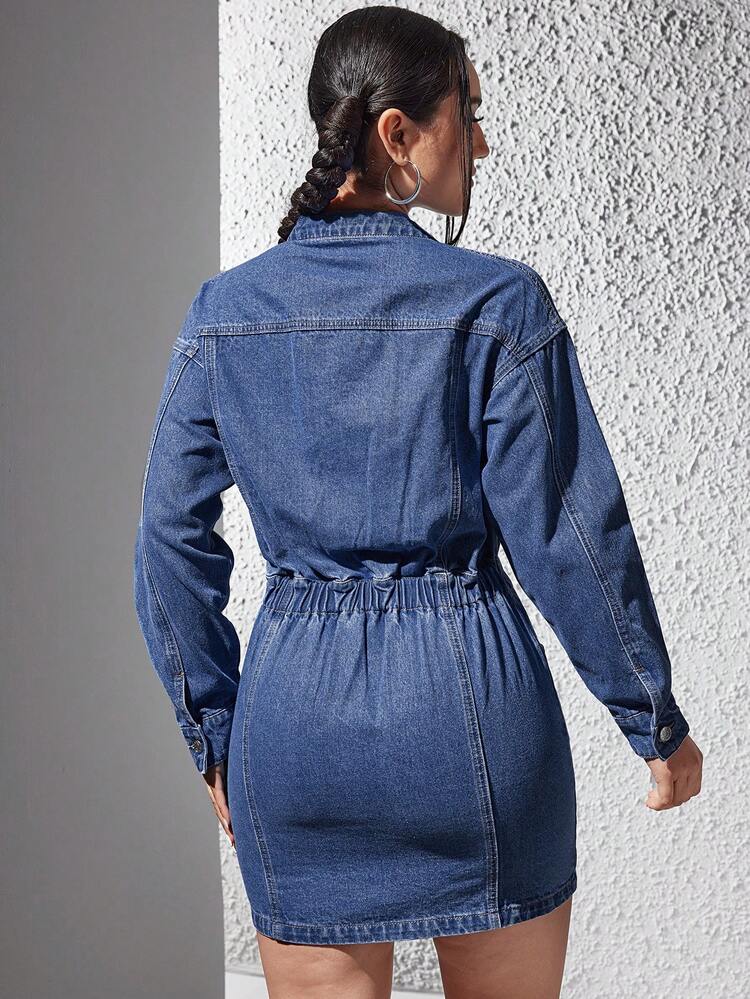 Flip Detail Front Buttoned Denim Dress