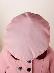 女嬰羊絨領口雙排釦風衣外套&帽