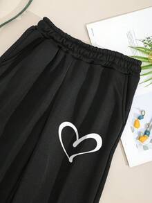 SHEIN LUNE Quần thể thao nữ in hình trái tim - màu đen - Xem 3