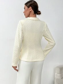 SHEIN Privé Double Breasted Flap Detail Blazer - Apricot - View 3