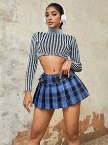 Y2K Preppy Cute Contrast Tartan Print Double Metallic Buckle Pleated Mini Skirt Summer Back To School Hottie For Women Music Festival