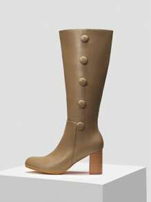 MOTF PREMIUM BUTTON DETAIL HEELED BOOTS - Khaki - View 2