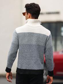 Manfinity Homme 男士半拉鍊衛衣,顏色拼塊設計 - 黑色 - 查看 2