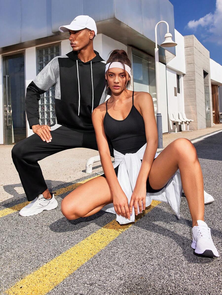 Gym Rark Chaqueta deportiva con capucha con cordón y bloques de color y pantalones de chándal para hombre, conjunto deportivo, chándal, conjunto de entrenamiento para gimnasio - Negro - Ver 1