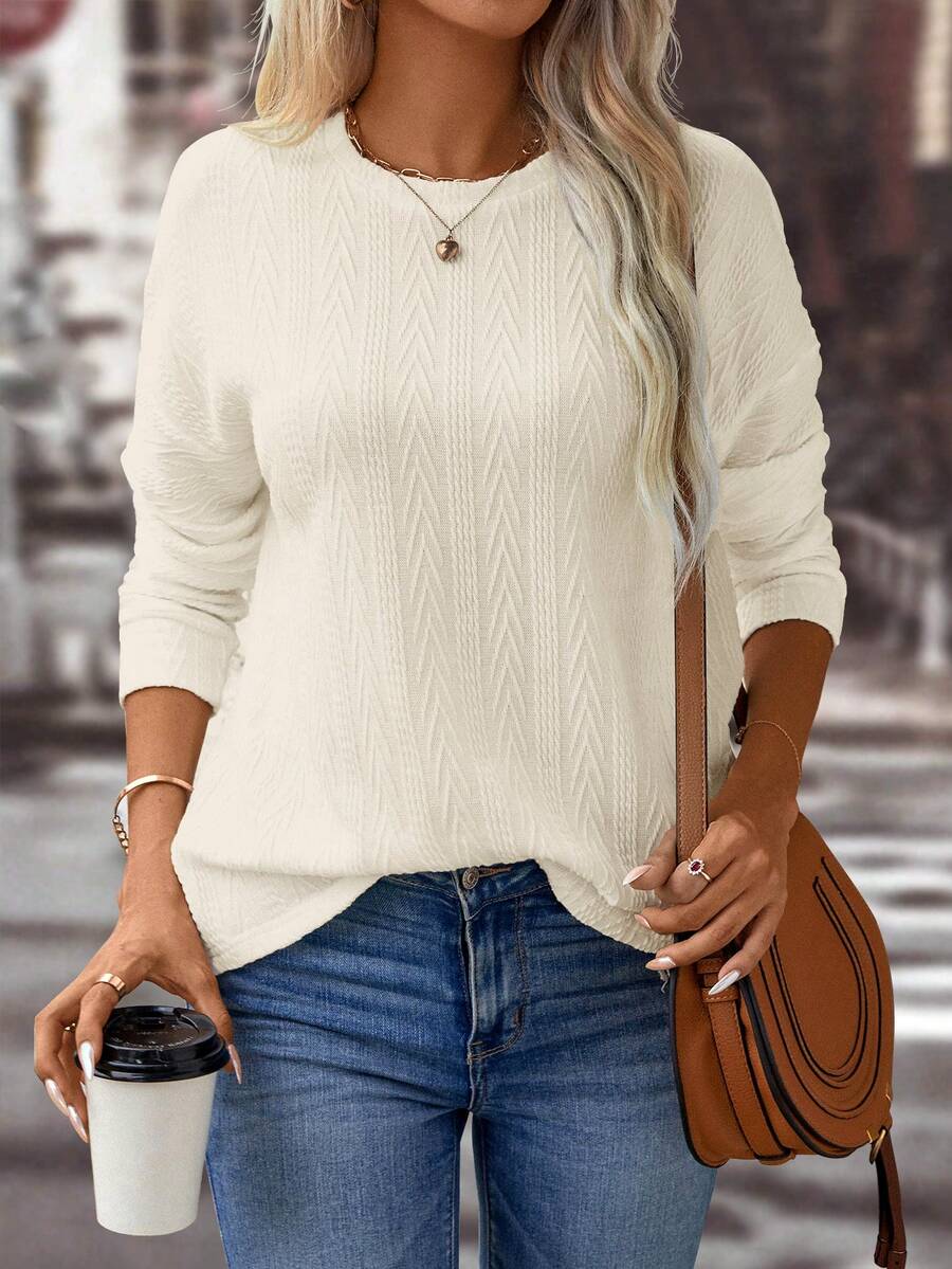 SHEIN LUNE Chất rắn Áo thun Thả vai - Màu be - Xem 1