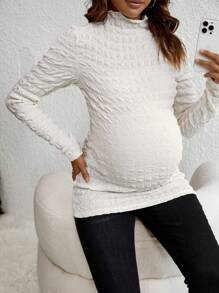 SHEIN Maternity Mock Neck Lettuce Trim Tee - Apricot - View 5