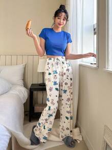 DAZY 熊&字母圖案寬腿睡褲