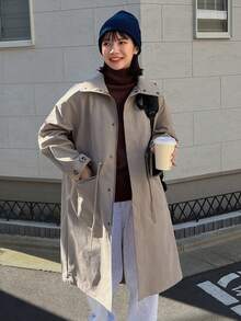 FRIFUL Túi có nắp Thả vai Áo khoác Trench - màu xanh lá - Xem 6